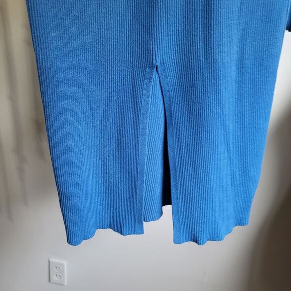 Caroline Constas Ribbed Knit V-Neck Midi Sweater Dress Blue Size Small - Picture 6 of 7